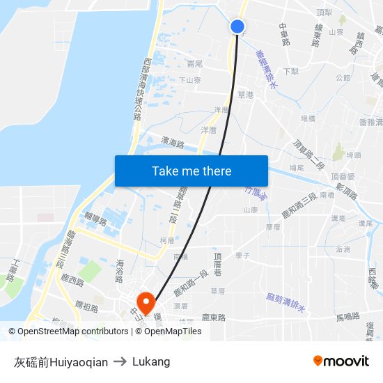 灰磘前Huiyaoqian to Lukang map