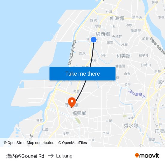 溝內路Gounei Rd. to Lukang map