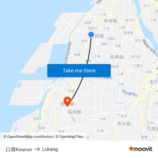 口厝Koucuo to Lukang map