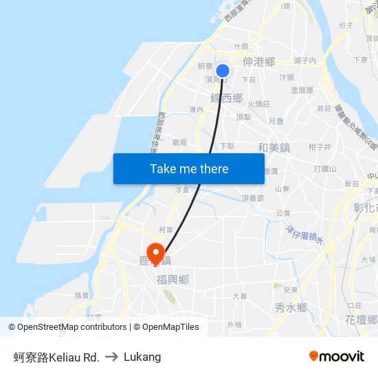 蚵寮路Keliau Rd. to Lukang map