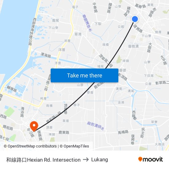 和線路口Hexian Rd. Intersection to Lukang map