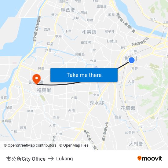 市公所City Office to Lukang map