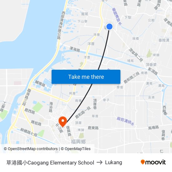 草港國小Caogang Elementary School to Lukang map