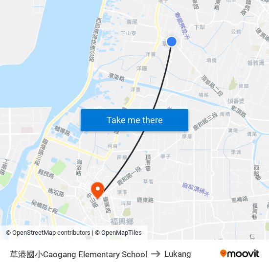 草港國小Caogang Elementary School to Lukang map