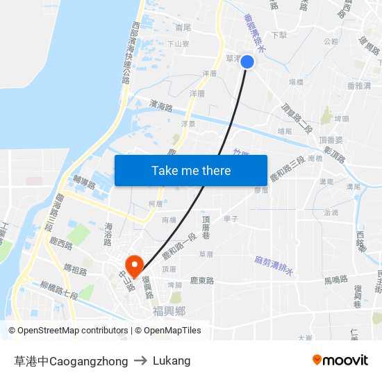 草港中Caogangzhong to Lukang map