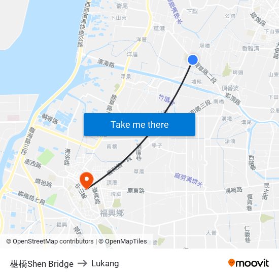 椹橋Shen Bridge to Lukang map