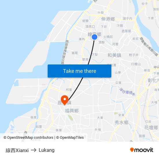 線西Xianxi to Lukang map