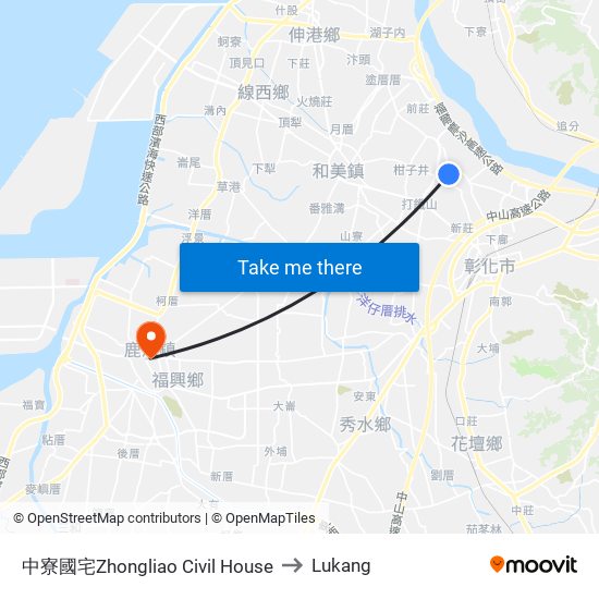 中寮國宅Zhongliao Civil House to Lukang map