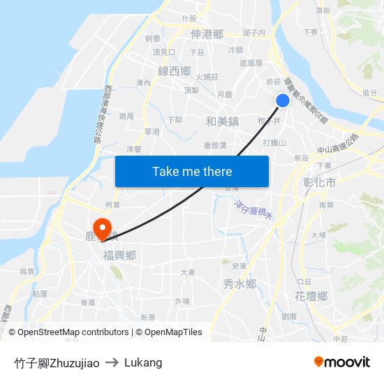竹子腳Zhuzujiao to Lukang map