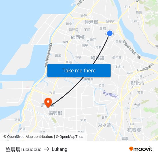 塗厝厝Tucuocuo to Lukang map