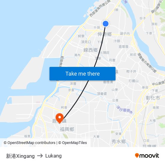 新港Xingang to Lukang map