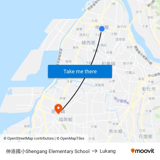 伸港國小Shengang Elementary School to Lukang map