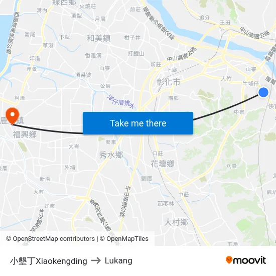 Xiaokengding to Lukang map
