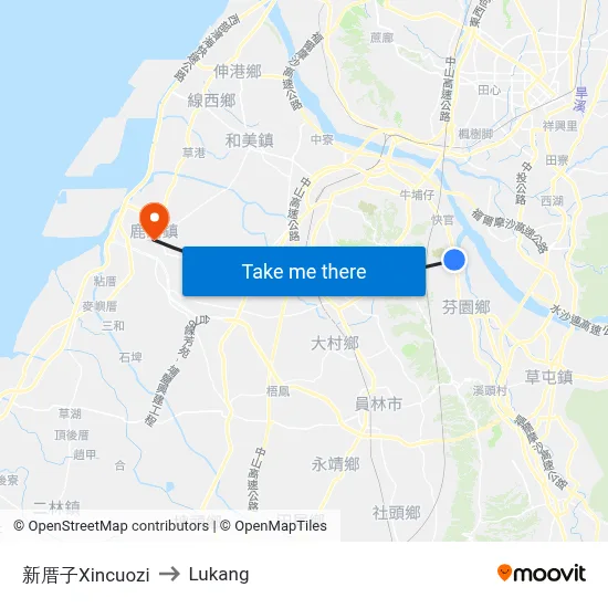 Xincuozi to Lukang map