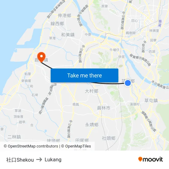 Shekou to Lukang map