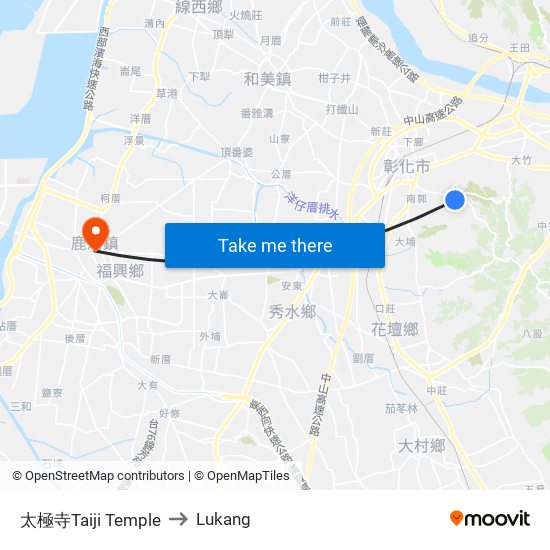太極寺Taiji Temple to Lukang map