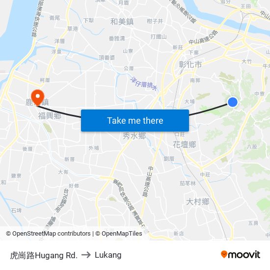 虎崗路Hugang Rd. to Lukang map