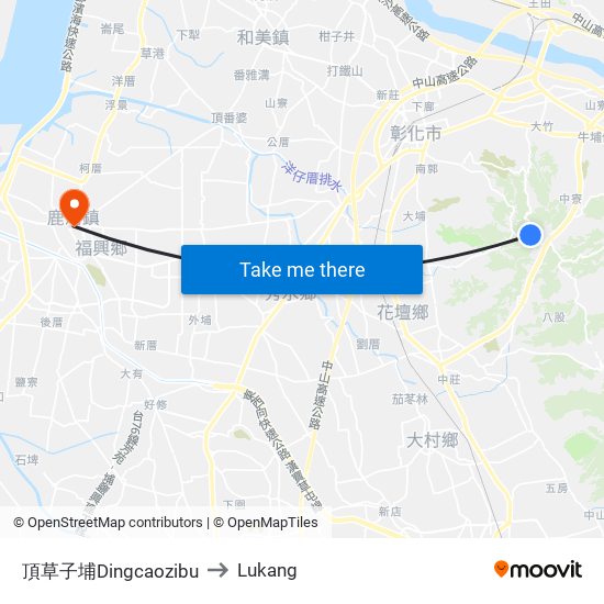 頂草子埔Dingcaozibu to Lukang map
