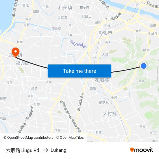 六股路Liugu Rd. to Lukang map