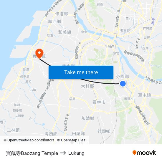 寶藏寺Baozang Temple to Lukang map
