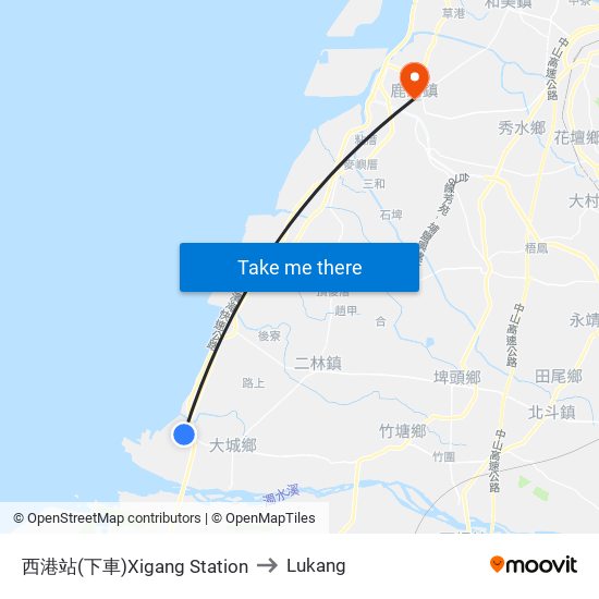 西港站(下車)Xigang Station to Lukang map