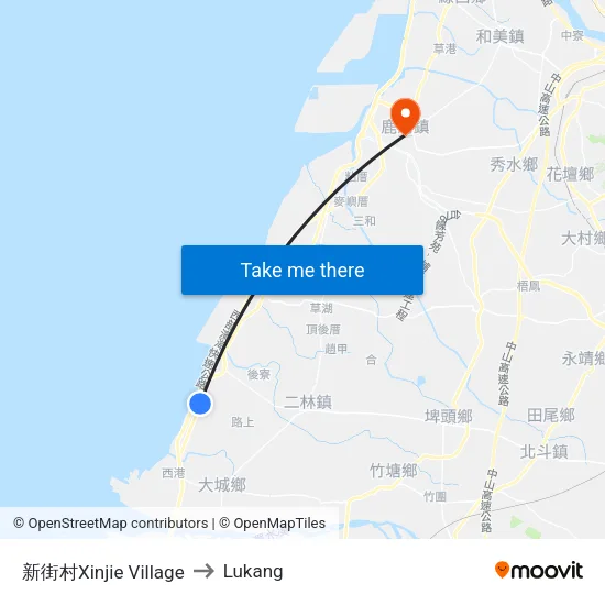 Xinjie Village to Lukang map
