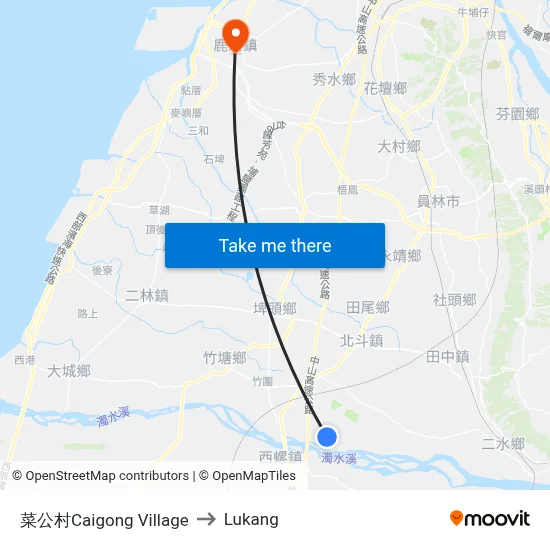 Caigong Village to Lukang map
