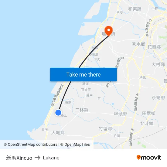 新厝Xincuo to Lukang map