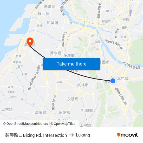 碧興路口Bixing Rd. Intersection to Lukang map