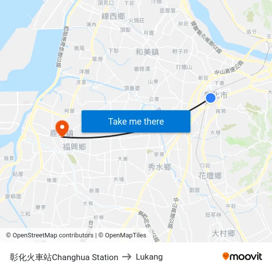 彰化火車站Changhua Station to Lukang map
