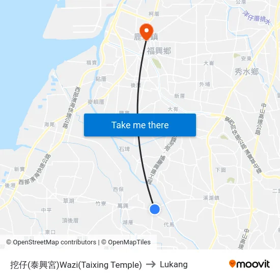 Wazi (Taixing Temple) to Lukang map