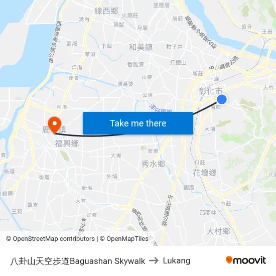 Baguashan Skywalk to Lukang map