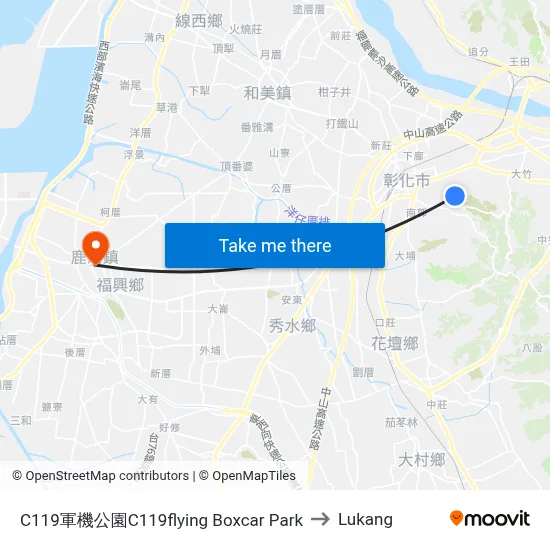 C119軍機公園C119flying Boxcar Park to Lukang map