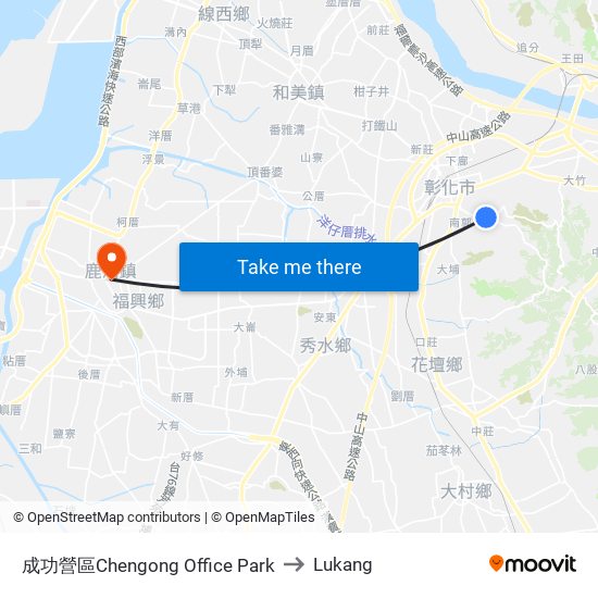 成功營區Chengong Office Park to Lukang map