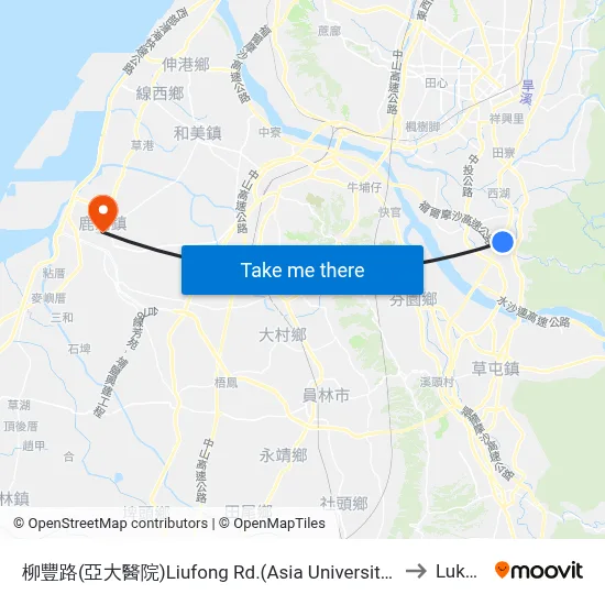 Liufeng Road (Asia University Hospital) to Lukang map