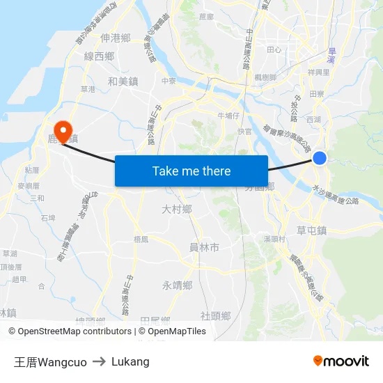 Wangcuo to Lukang map