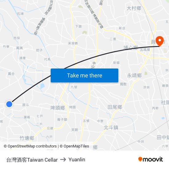 台灣酒窖Taiwan Cellar to Yuanlin map