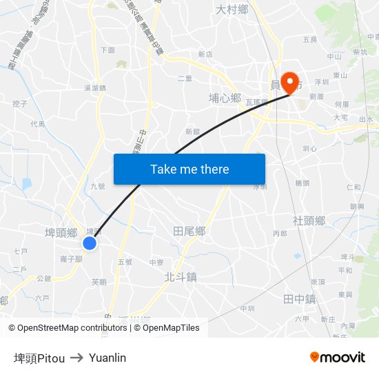 埤頭Pitou to Yuanlin map