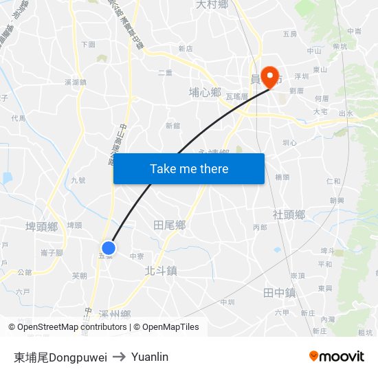 東埔尾Dongpuwei to Yuanlin map
