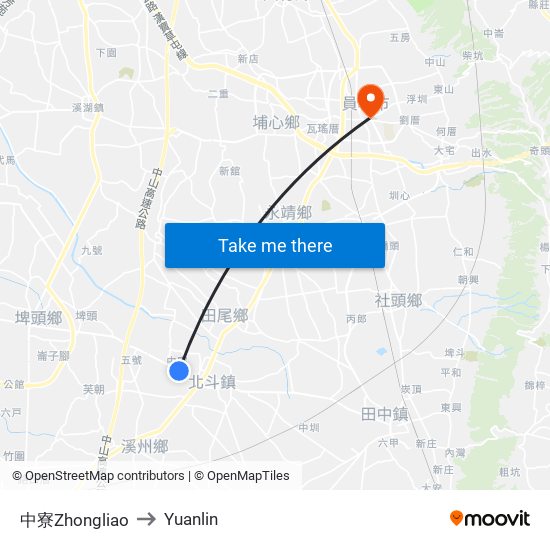 中寮Zhongliao to Yuanlin map