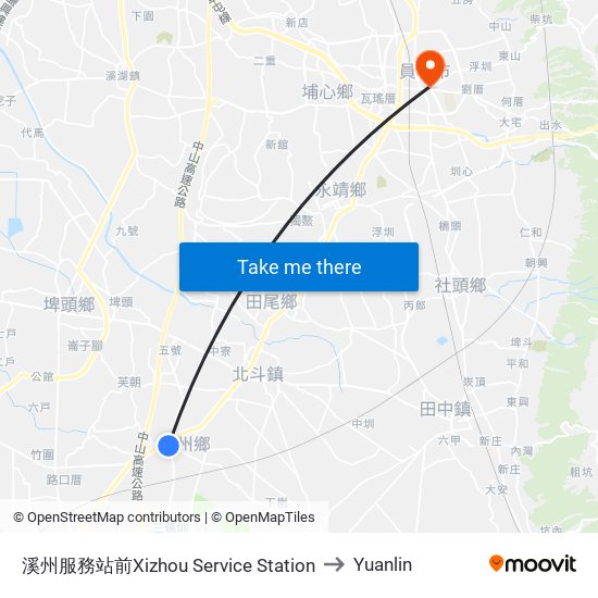 溪州服務站前Xizhou Service Station to Yuanlin map