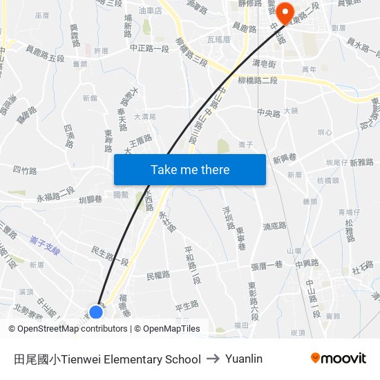 田尾國小Tienwei Elementary School to Yuanlin map