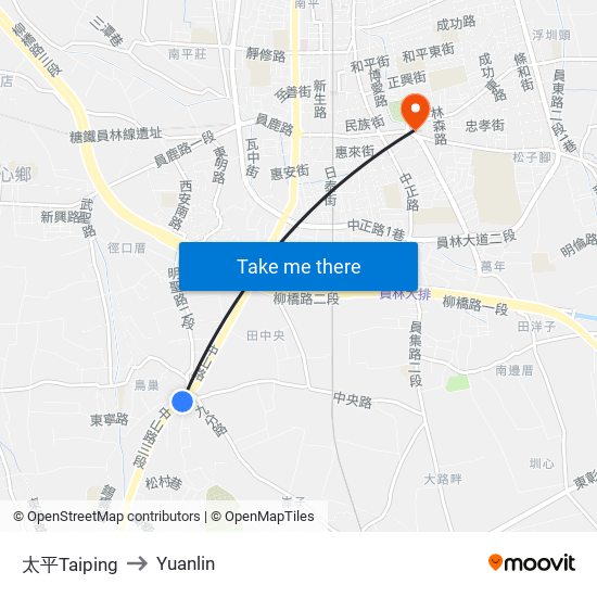 太平Taiping to Yuanlin map