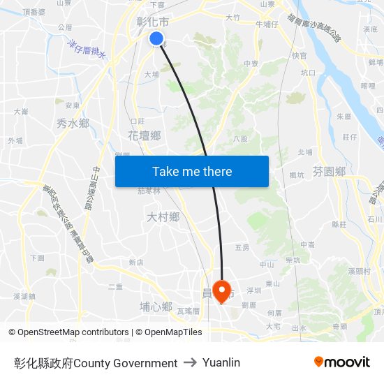 彰化縣政府County Government to Yuanlin map