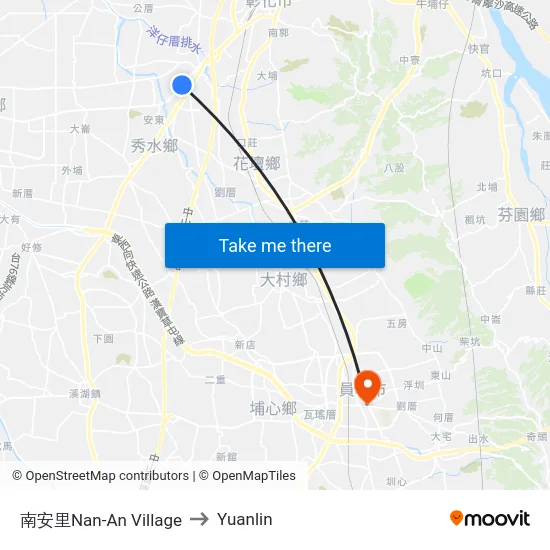Nan-An Village to Yuanlin map