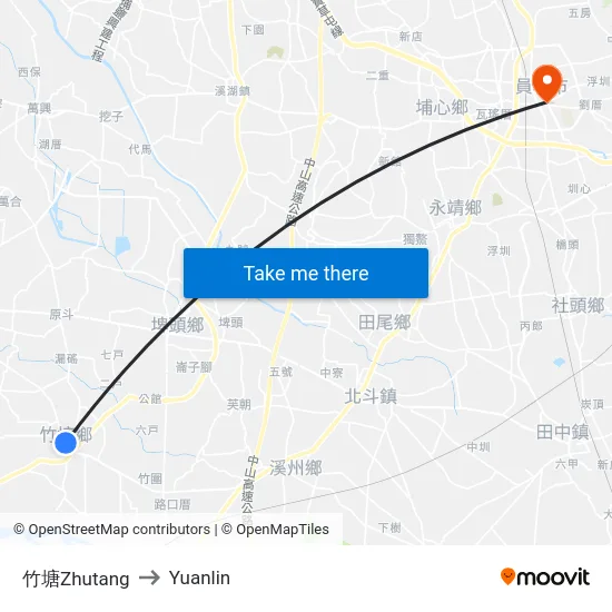 Zhutang to Yuanlin map