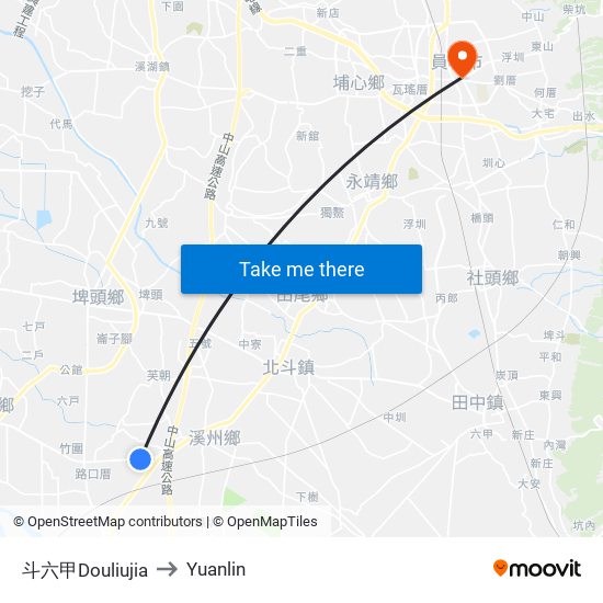 斗六甲Douliujia to Yuanlin map