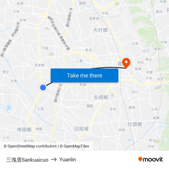 三塊厝Sankuaicuo to Yuanlin map