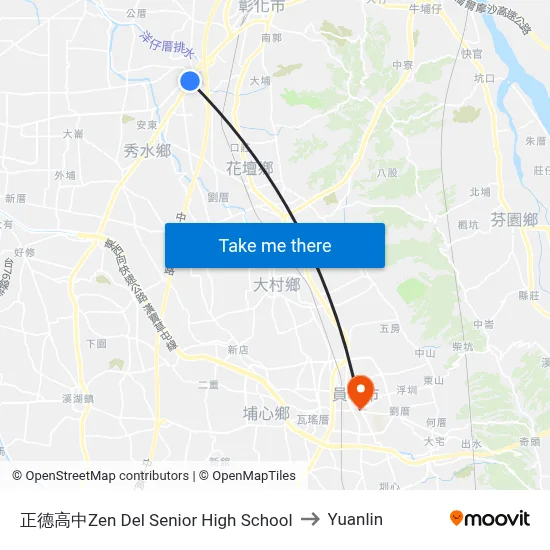 Zen Del Senior High School to Yuanlin map
