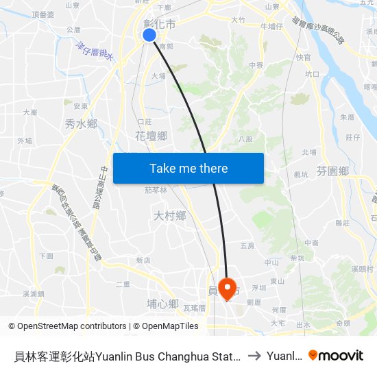 員林客運彰化站Yuanlin Bus Changhua Station to Yuanlin map